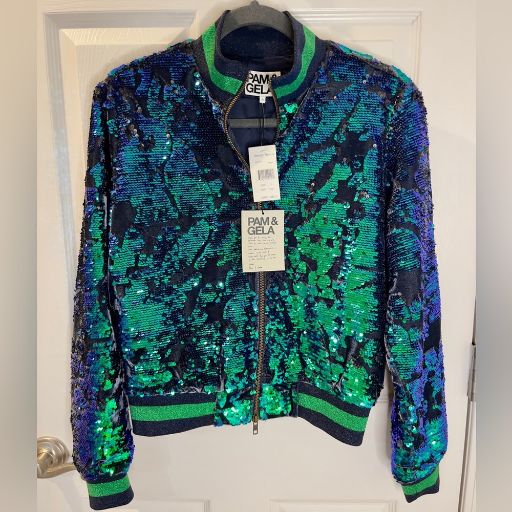 New Year’s sequin bomber jacket mermaid Mardi Gras party holiday fun coat gift